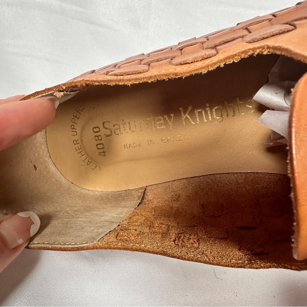 Saturday Knights Vintage Woven Leather Huarache Oxfords Tan Brazil Women’s 10 - Picture 12 of 15